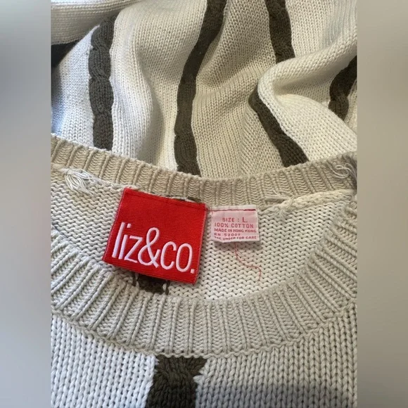 liz & co. Vintage Beige, White and Green Sweater #48 - Picture 3 of 4